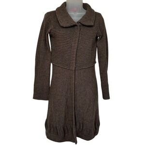 LO.RI. Chunky‎ Knit Duster Cardigan Sz S Brown Lambswool Cottagecore Regency 90s